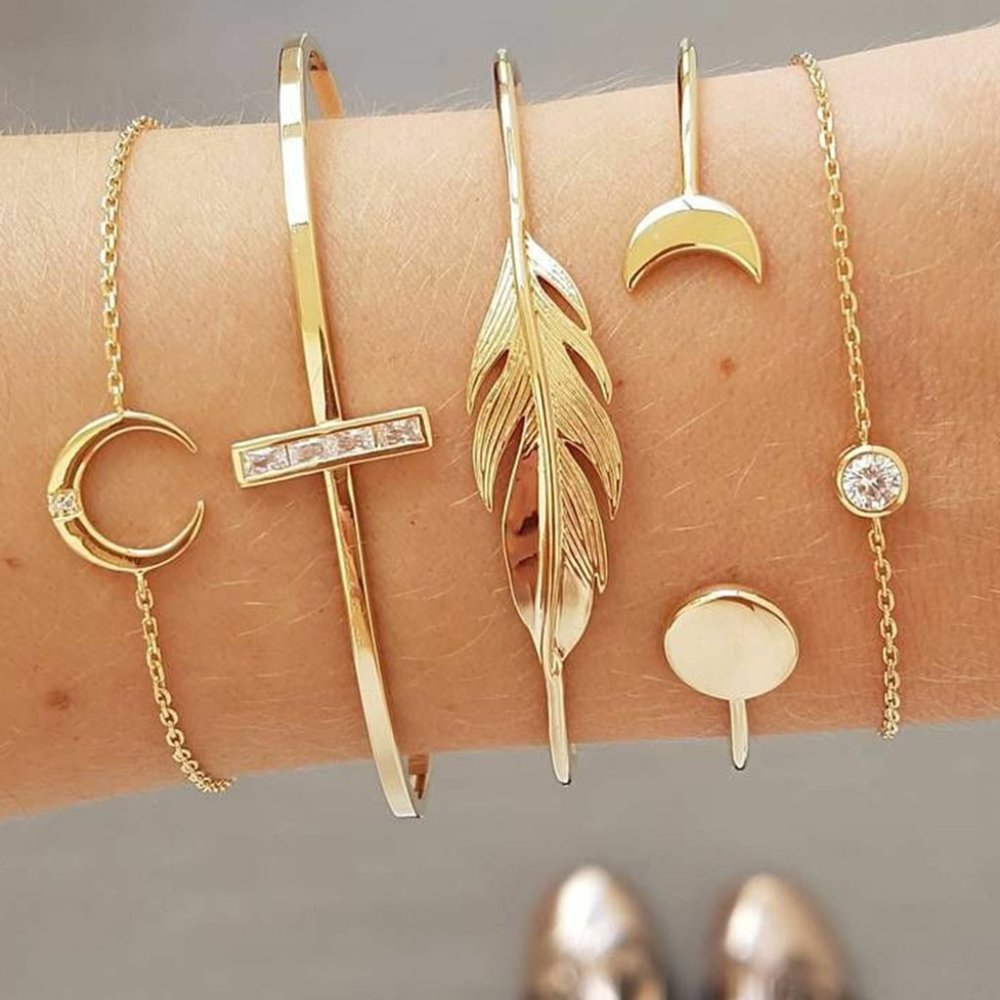 5 Pcs Moon & Leaf Bracelets